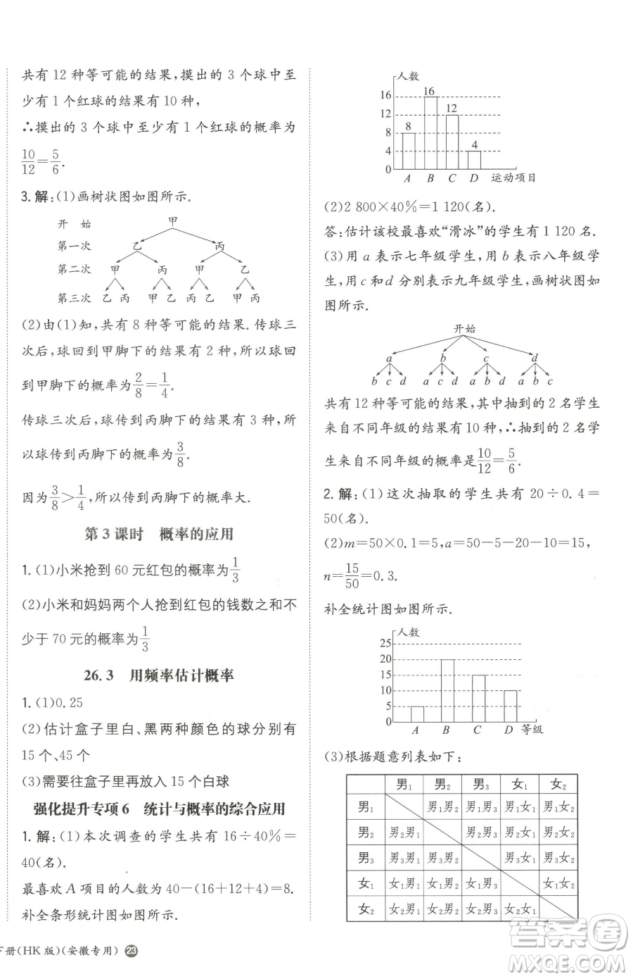 湖南教育出版社2023一本同步訓(xùn)練九年級下冊數(shù)學(xué)滬科版安徽專用參考答案