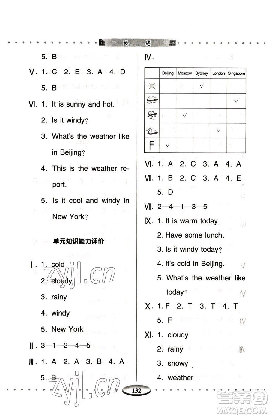 青島出版社2023智慧學習四年級下冊英語人教版參考答案