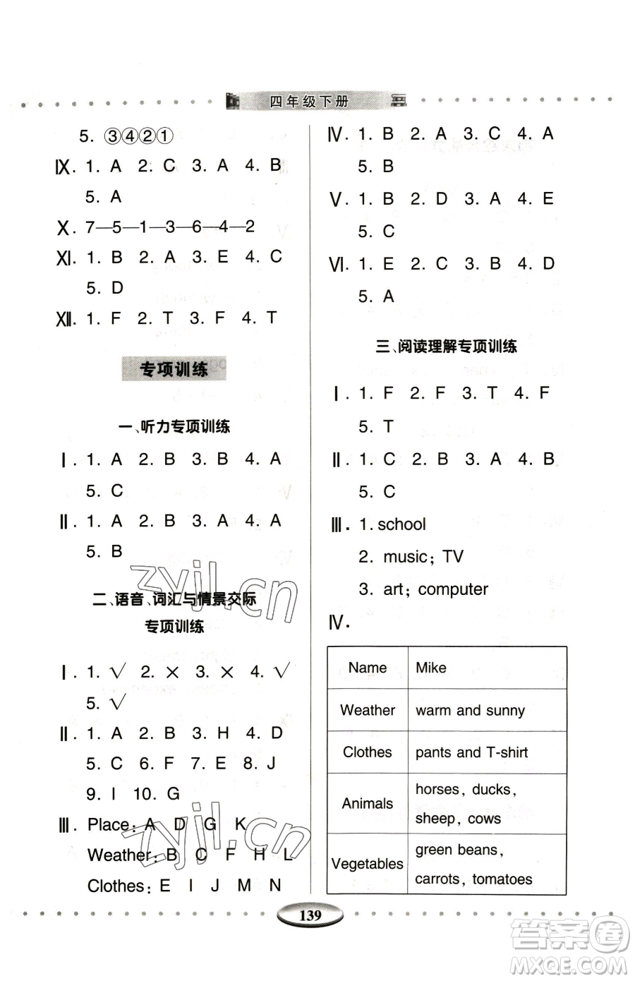 青島出版社2023智慧學習四年級下冊英語人教版參考答案