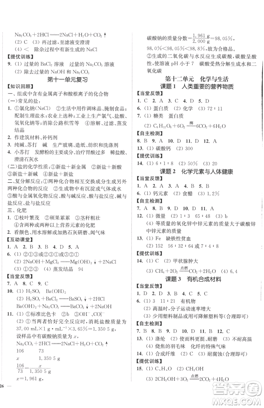 延邊大學(xué)出版社2023南通小題課時(shí)作業(yè)本九年級(jí)下冊(cè)化學(xué)人教版參考答案