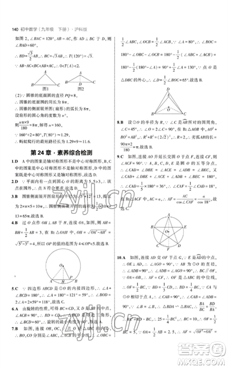 首都師范大學(xué)出版社2023年初中同步5年中考3年模擬九年級(jí)數(shù)學(xué)下冊(cè)滬科版參考答案