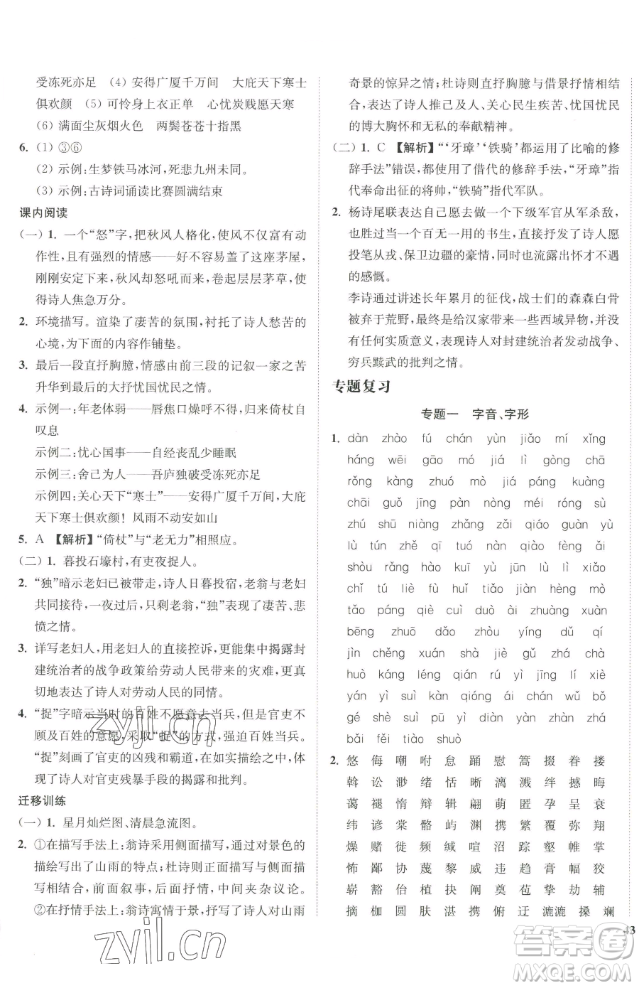 延邊大學(xué)出版社2023南通小題課時作業(yè)本八年級下冊語文人教版參考答案