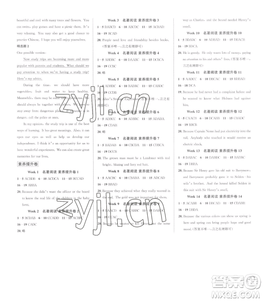 浙江人民出版社2023優(yōu)+攻略七年級(jí)下冊(cè)英語(yǔ)人教版參考答案