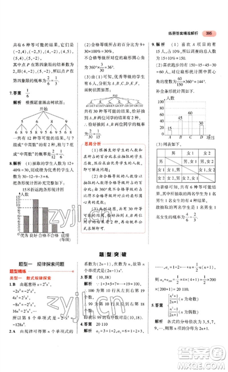 教育科學(xué)出版社2023年5年中考3年模擬九年級(jí)數(shù)學(xué)通用版山東專版參考答案