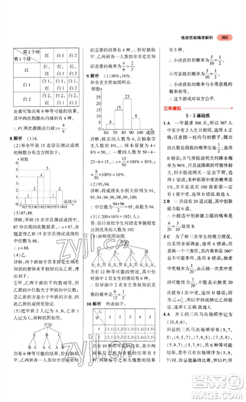 教育科學(xué)出版社2023年5年中考3年模擬九年級(jí)數(shù)學(xué)通用版山東專版參考答案