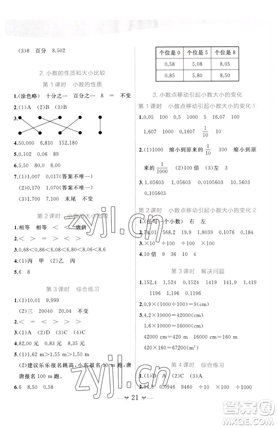 廣西師范大學(xué)出版社2023課堂小作業(yè)四年級(jí)下冊(cè)數(shù)學(xué)人教版參考答案