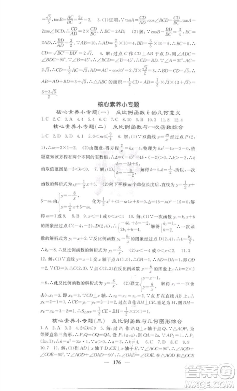 四川大學(xué)出版社2023課堂點睛九年級數(shù)學(xué)下冊人教版安徽專版參考答案