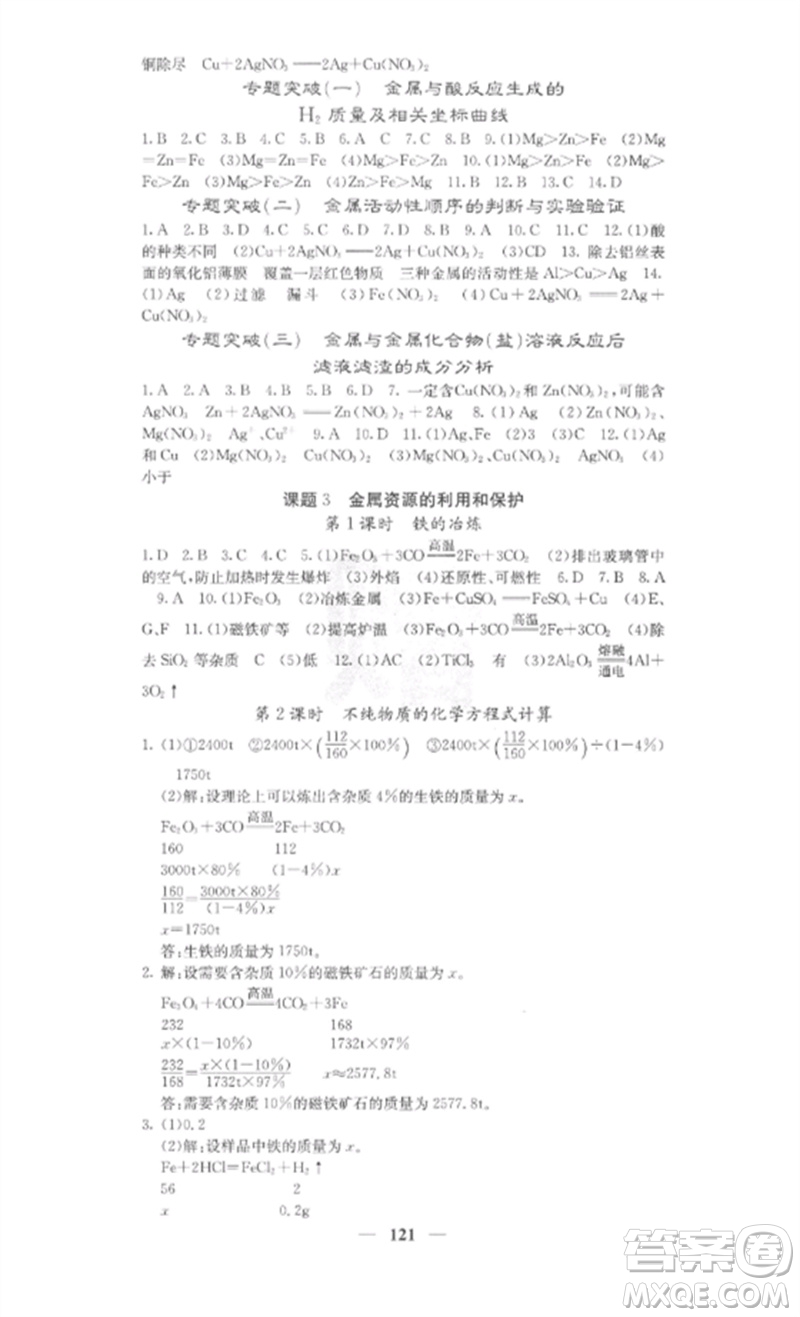 四川大學(xué)出版社2023課堂點(diǎn)睛九年級化學(xué)下冊人教版參考答案