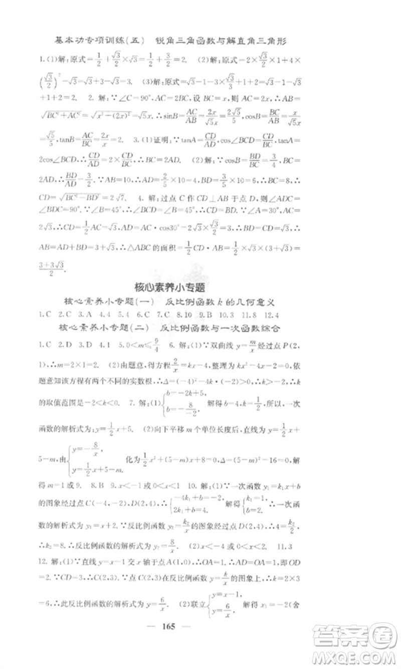 四川大學(xué)出版社2023課堂點(diǎn)睛九年級(jí)數(shù)學(xué)下冊(cè)人教版參考答案