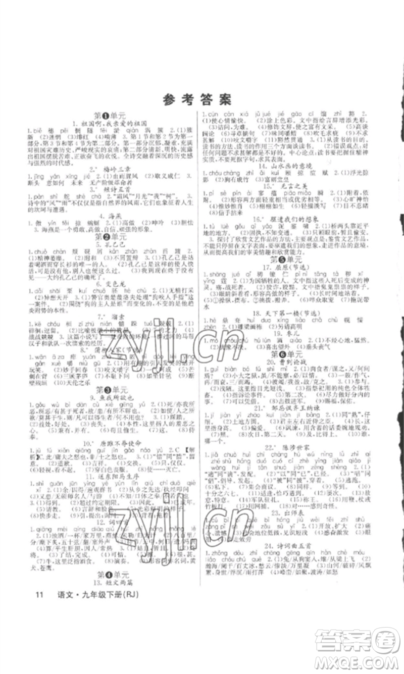 四川大學(xué)出版社2023課堂點(diǎn)睛九年級語文下冊人教版參考答案