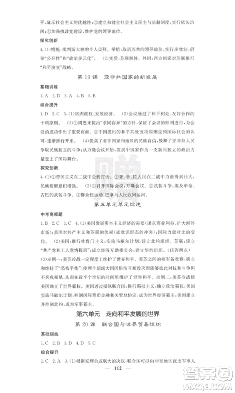 中華地圖學(xué)社2023課堂點睛九年級歷史下冊人教版參考答案