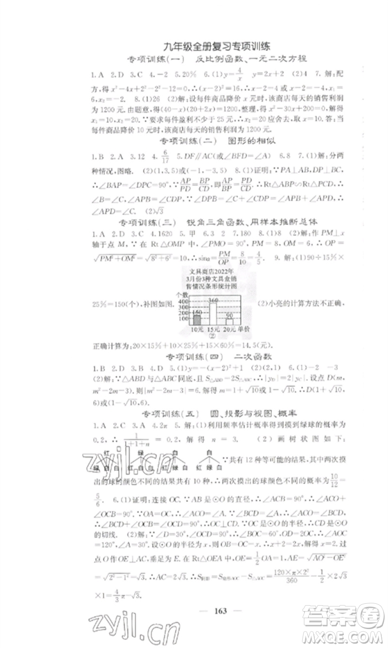 四川大學出版社2023課堂點睛九年級數學下冊湘教版參考答案