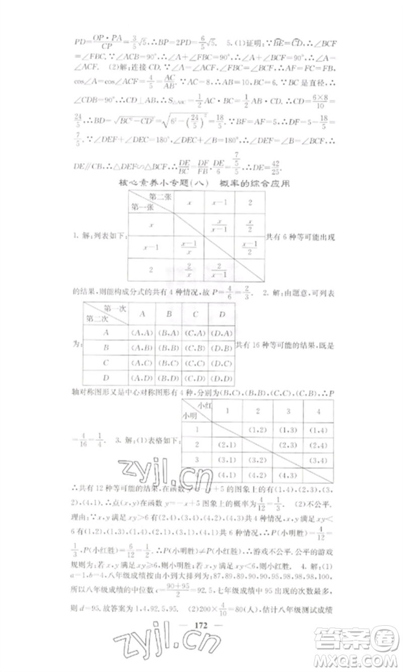 四川大學出版社2023課堂點睛九年級數學下冊湘教版參考答案