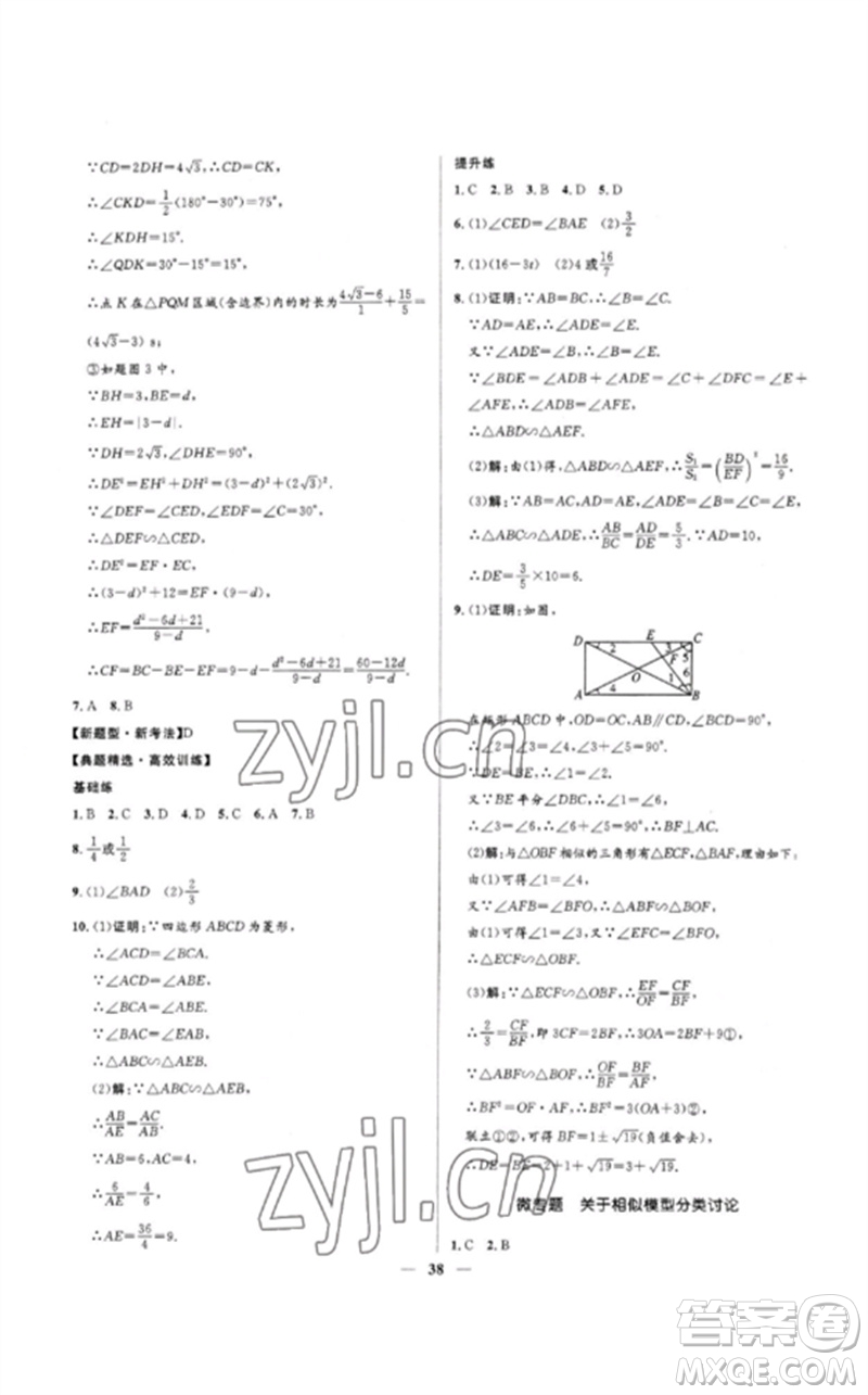 河北少年兒童出版社2023奪冠百分百中考沖刺九年級(jí)數(shù)學(xué)精練冊(cè)通用版河北專版參考答案