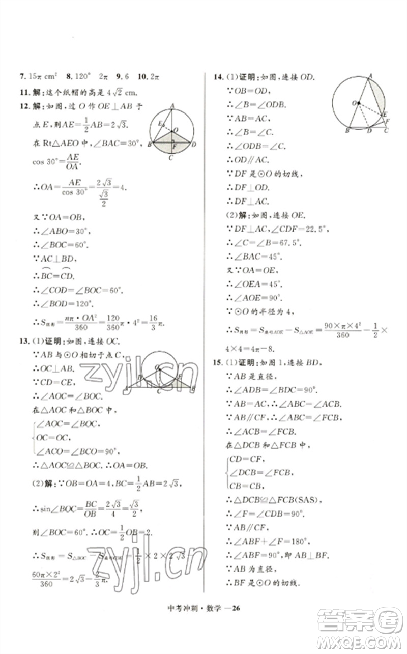 河北少年兒童出版社2023奪冠百分百中考沖刺九年級(jí)數(shù)學(xué)通用版福建專版參考答案