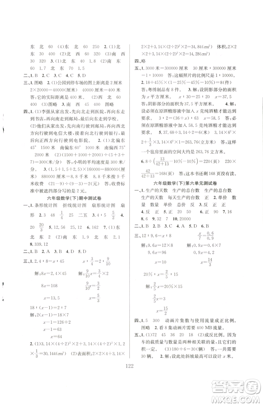 安徽人民出版社2023陽光課堂課時作業(yè)六年級下冊數(shù)學蘇教版參考答案