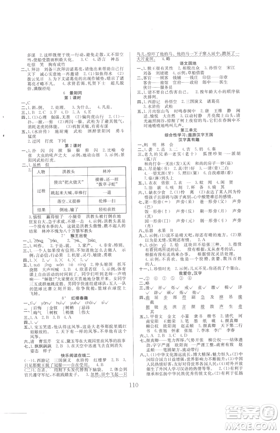 安徽文藝出版社2023陽(yáng)光課堂課時(shí)作業(yè)五年級(jí)下冊(cè)語(yǔ)文人教版參考答案