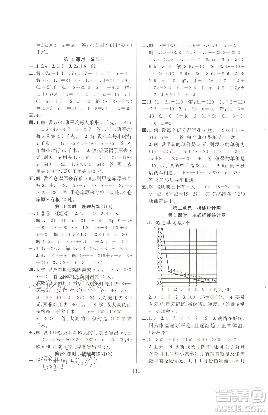 安徽人民出版社2023陽光課堂課時作業(yè)五年級下冊數(shù)學(xué)蘇教版參考答案