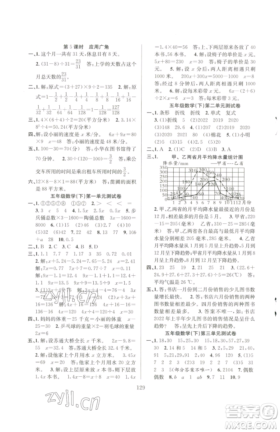 安徽人民出版社2023陽光課堂課時作業(yè)五年級下冊數(shù)學(xué)蘇教版參考答案