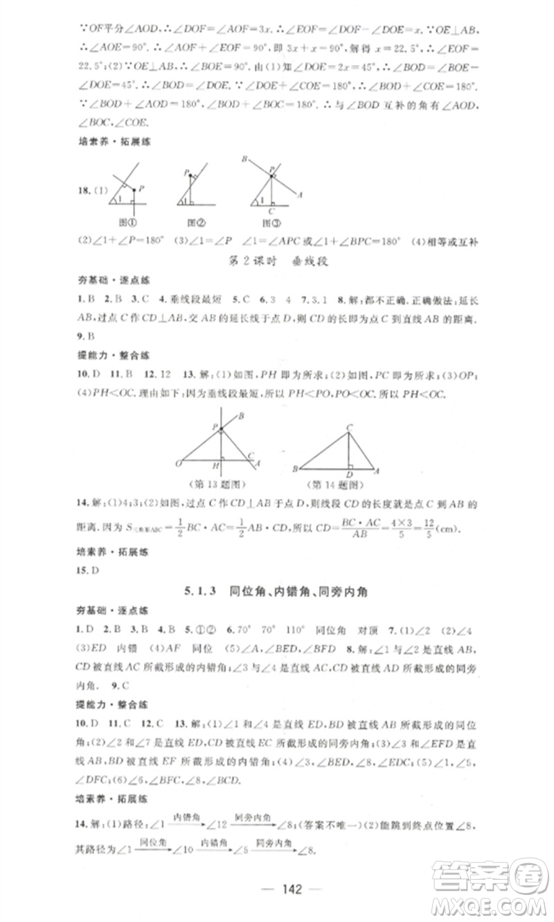 江西教育出版社2023精英新課堂三點(diǎn)分層作業(yè)七年級(jí)數(shù)學(xué)下冊(cè)人教版參考答案