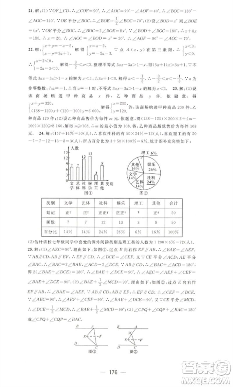 江西教育出版社2023精英新課堂三點(diǎn)分層作業(yè)七年級(jí)數(shù)學(xué)下冊(cè)人教版參考答案