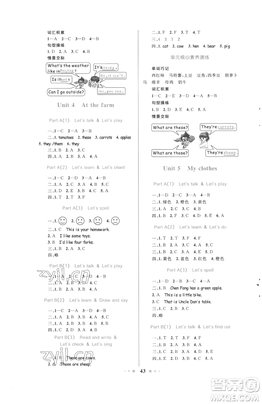 知識(shí)出版社2023小學(xué)同步測(cè)控全優(yōu)設(shè)計(jì)超人天天練四年級(jí)下冊(cè)英語人教版參考答案