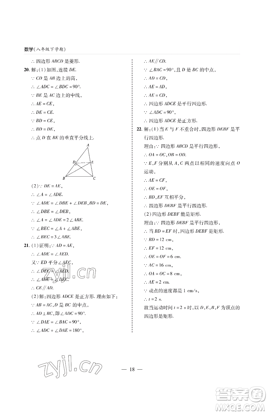 青島出版社2023新課堂同步學(xué)習(xí)與探究八年級下冊數(shù)學(xué)人教版金鄉(xiāng)專版參考答案