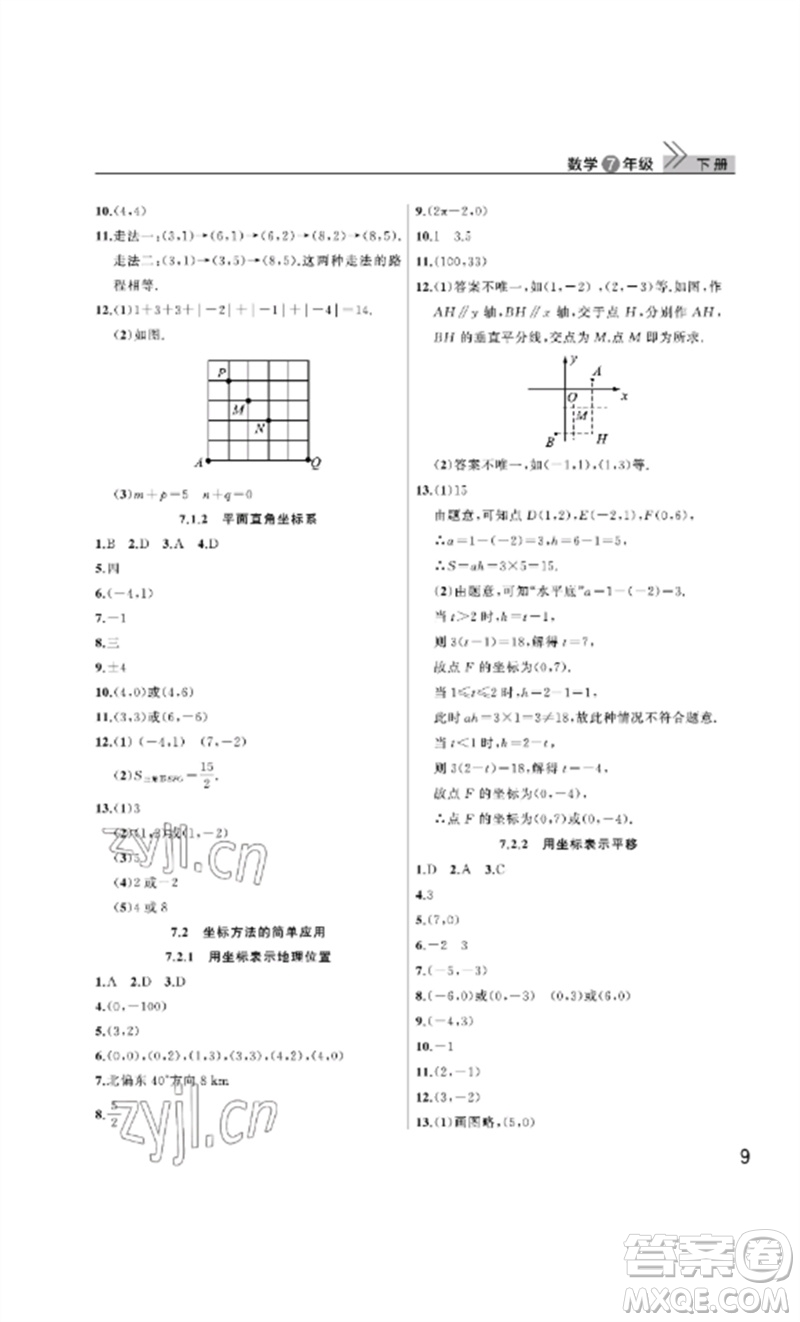 武漢出版社2023智慧學(xué)習(xí)天天向上課堂作業(yè)七年級(jí)數(shù)學(xué)下冊(cè)人教版參考答案