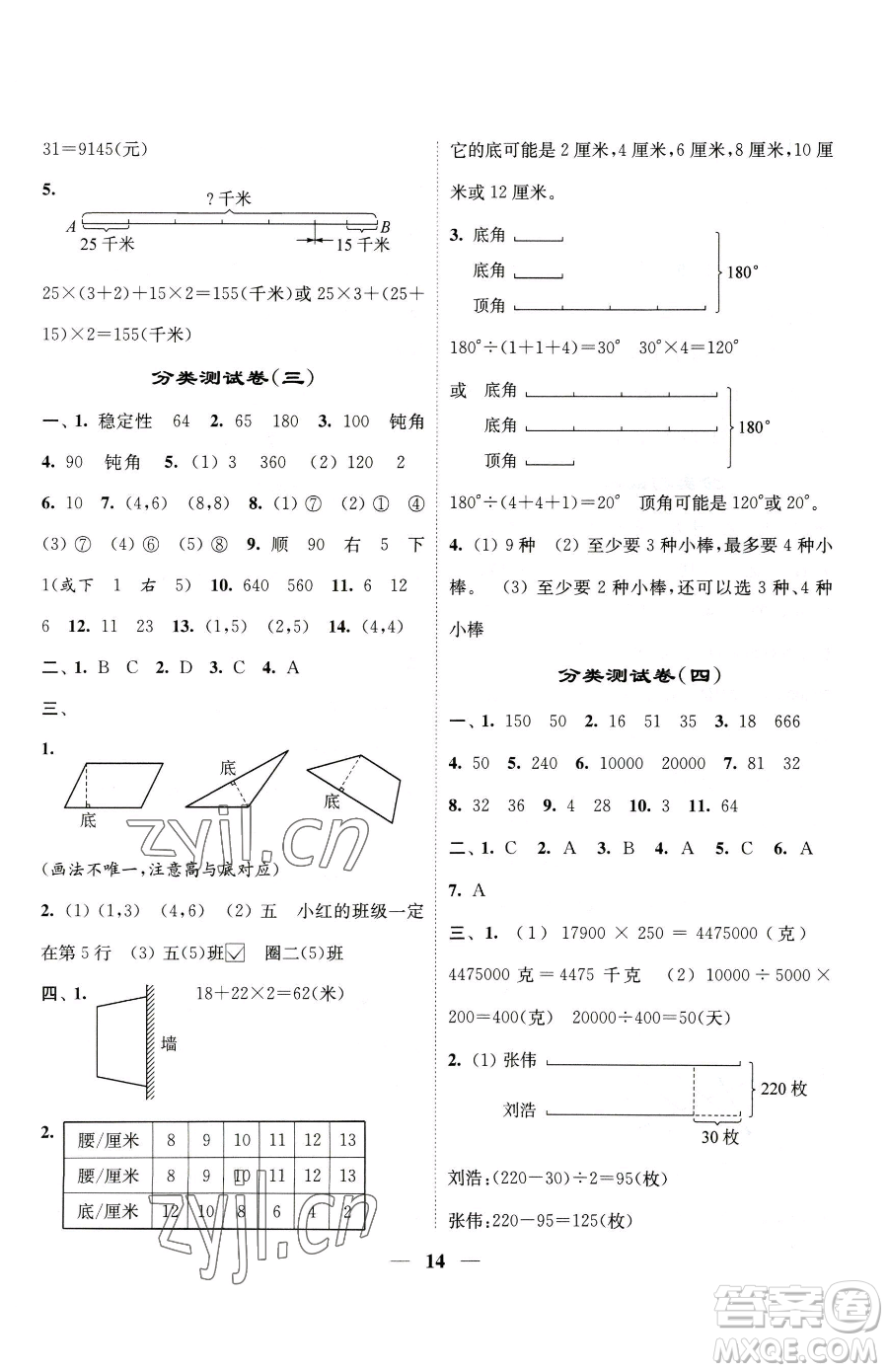 江蘇鳳凰美術(shù)出版社2023隨堂練1+2四年級下冊數(shù)學(xué)江蘇版參考答案