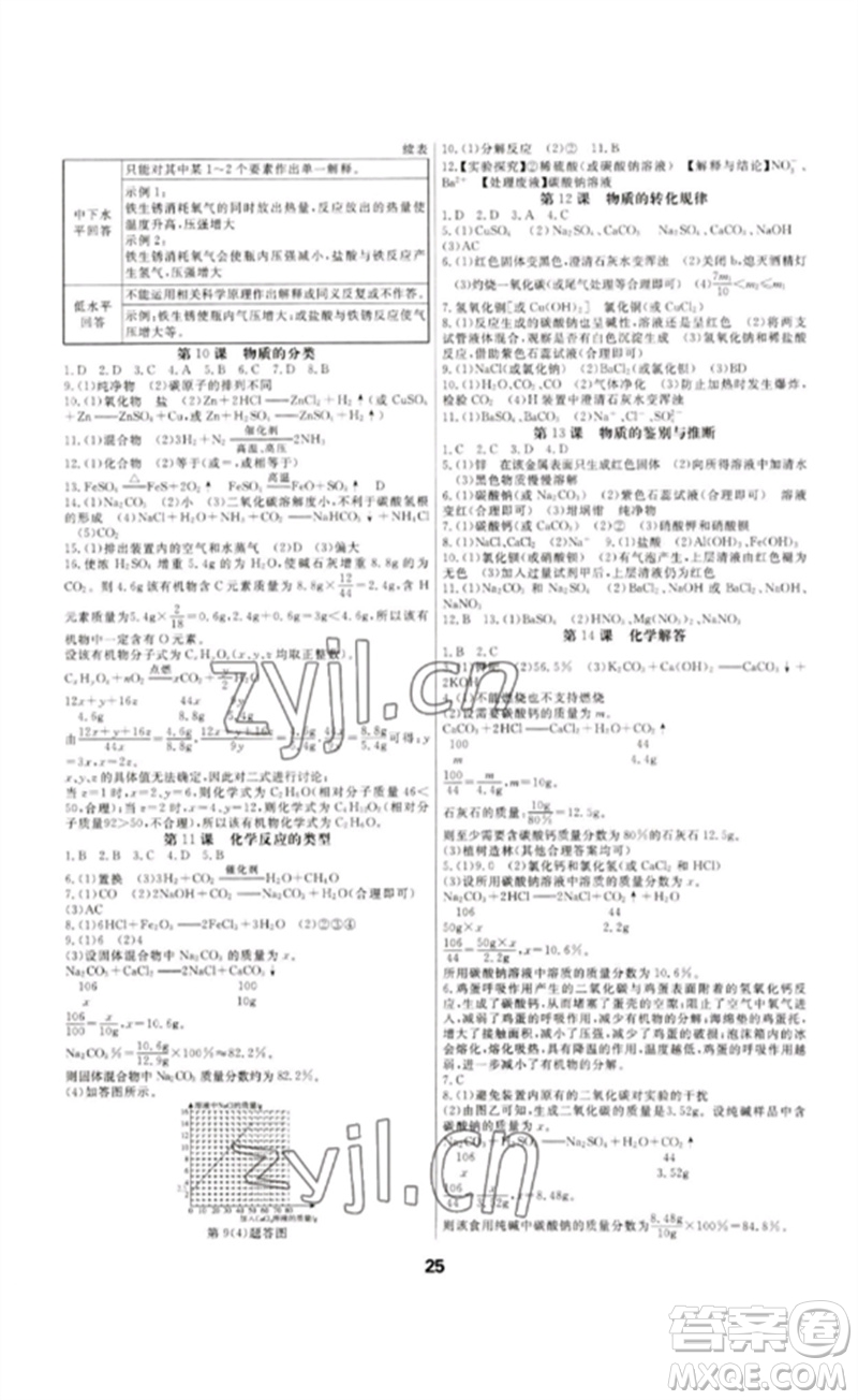 光明日報出版社2023全效學(xué)習(xí)中考學(xué)練測九年級科學(xué)通用版寧波專版參考答案