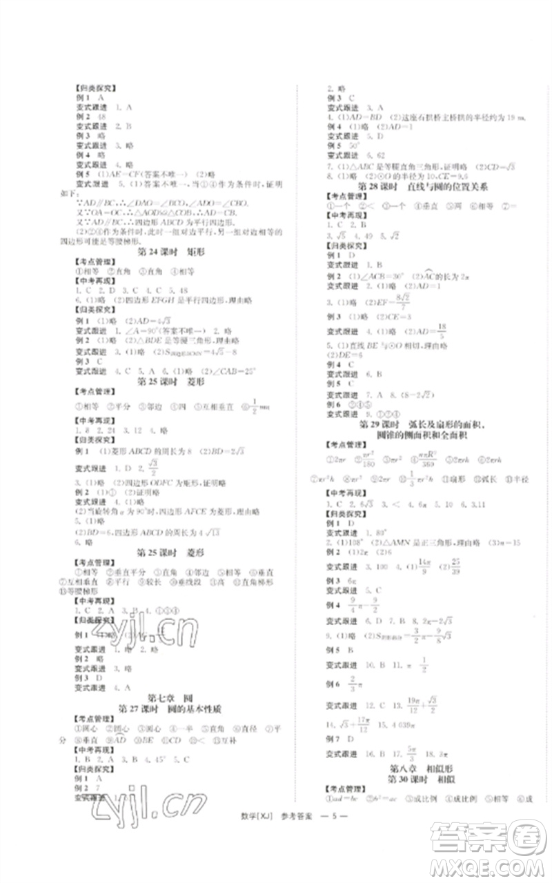 湖南師范大學(xué)出版社2023全效學(xué)習(xí)中考學(xué)練測(cè)九年級(jí)數(shù)學(xué)湘教版參考答案