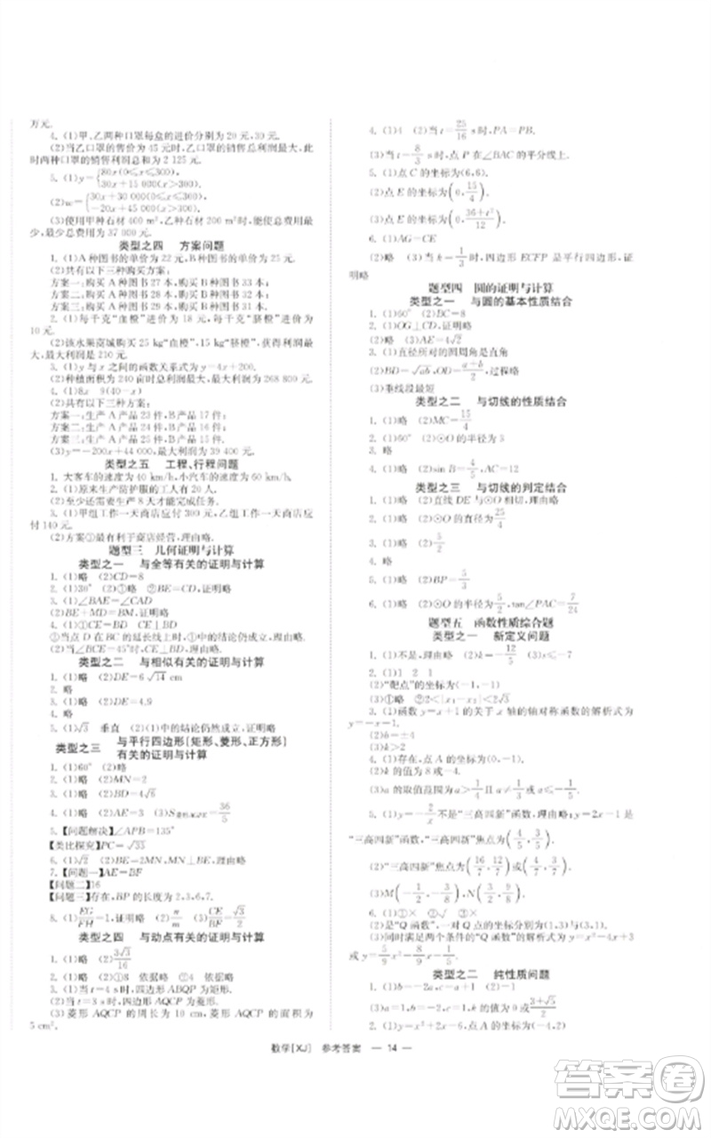 湖南師范大學(xué)出版社2023全效學(xué)習(xí)中考學(xué)練測(cè)九年級(jí)數(shù)學(xué)湘教版參考答案