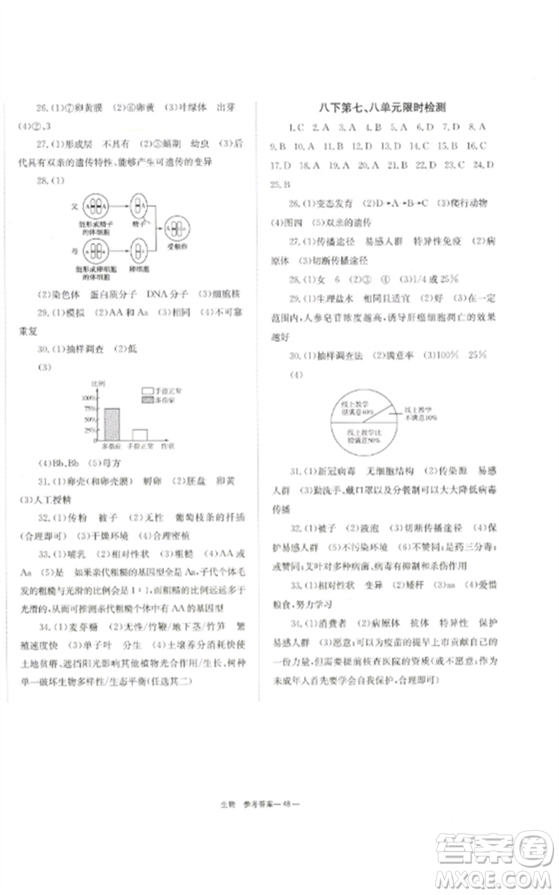 湖南師范大學出版社2023全效學習中考學練測九年級生物通用版參考答案