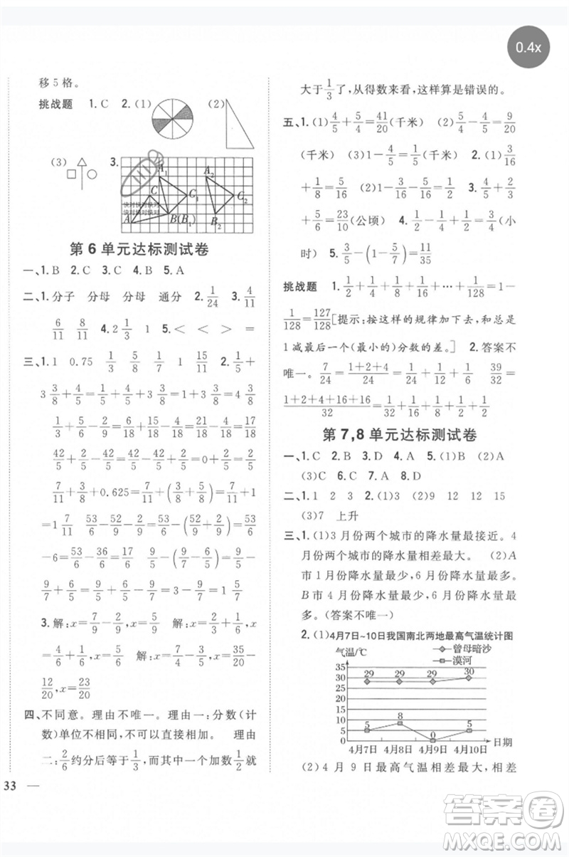 吉林人民出版社2023全科王同步課時(shí)練習(xí)五年級(jí)數(shù)學(xué)下冊(cè)人教版參考答案