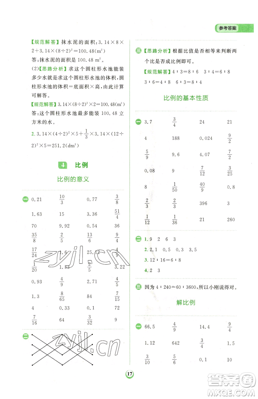 文化發(fā)展出版社2023金牛耳計算天天練六年級下冊數(shù)學(xué)人教版參考答案