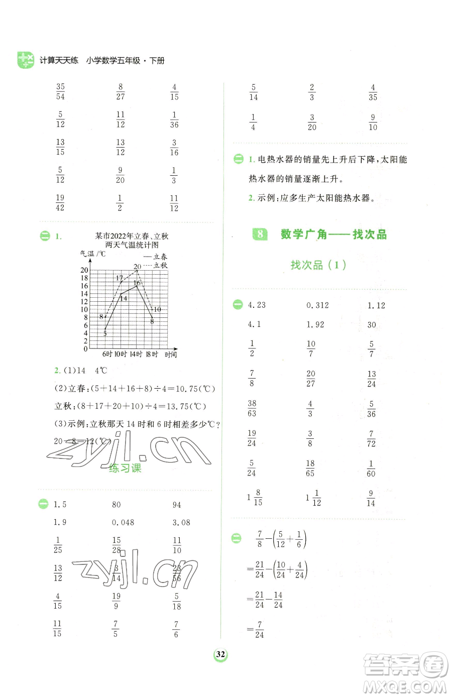 文化發(fā)展出版社2023金牛耳計(jì)算天天練五年級下冊數(shù)學(xué)人教版參考答案