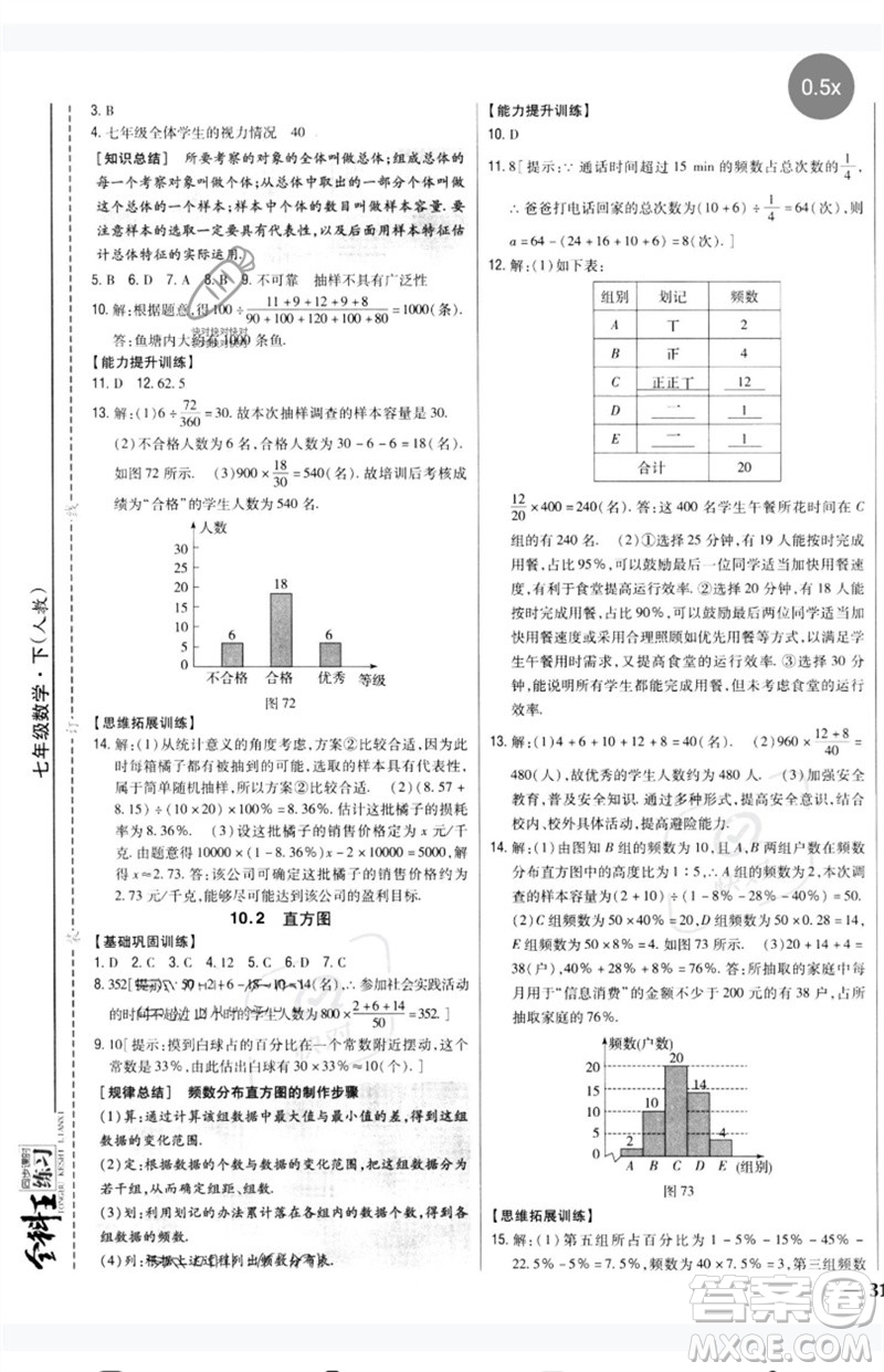 吉林人民出版社2023全科王同步課時(shí)練習(xí)七年級數(shù)學(xué)下冊人教版參考答案