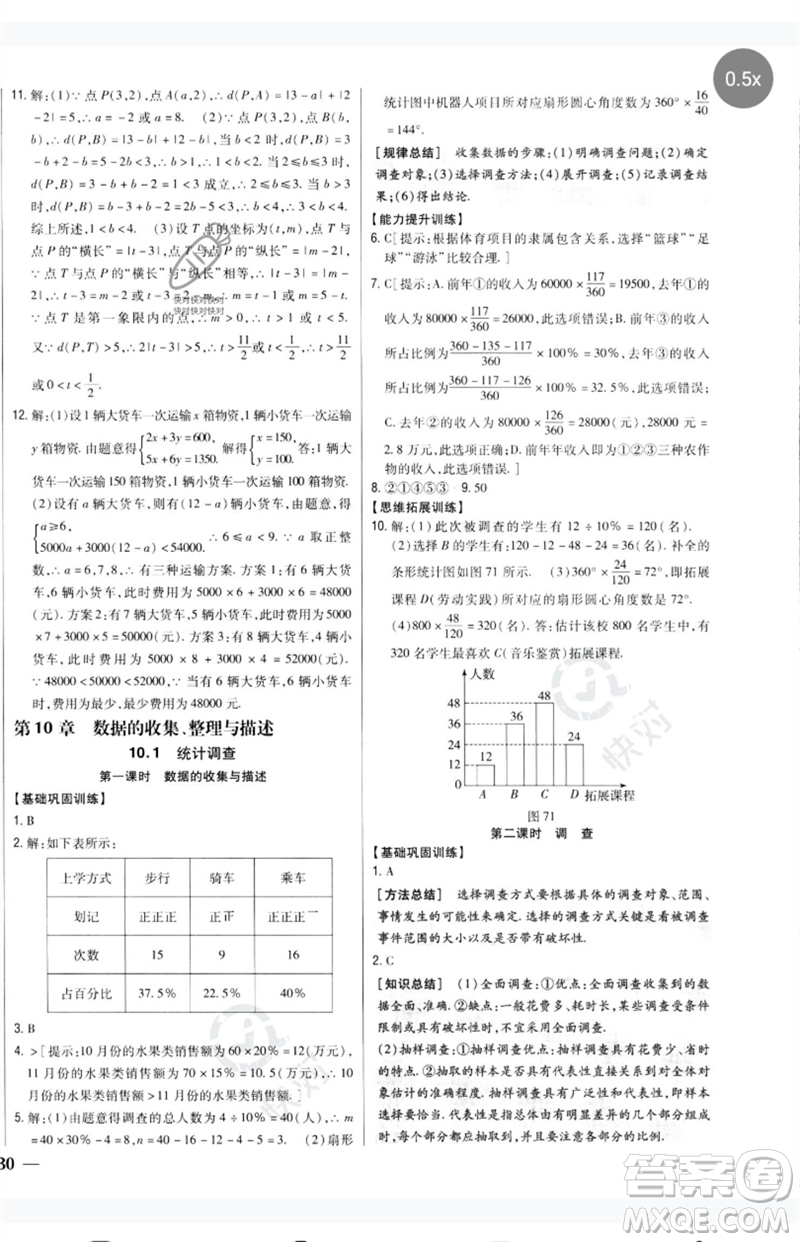 吉林人民出版社2023全科王同步課時(shí)練習(xí)七年級數(shù)學(xué)下冊人教版參考答案