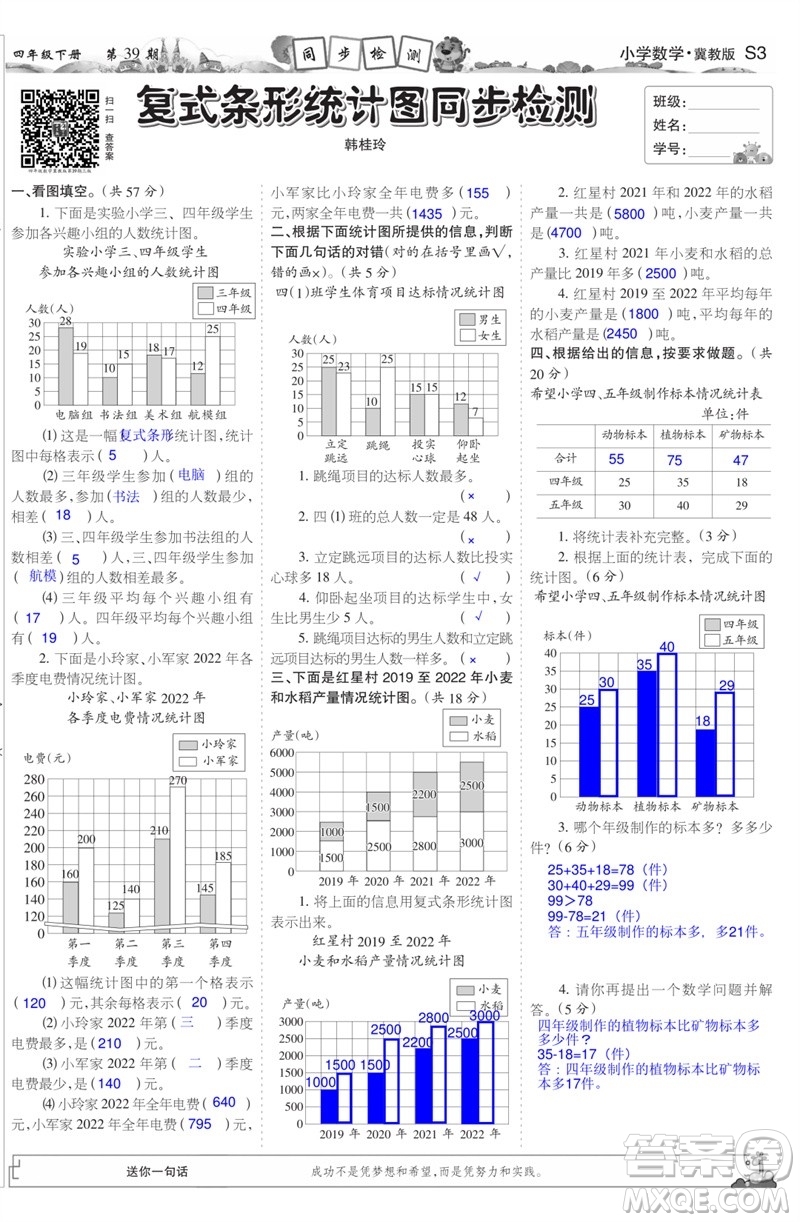 2023年春少年智力開發(fā)報(bào)四年級(jí)數(shù)學(xué)下冊(cè)冀教版第39-42期答案