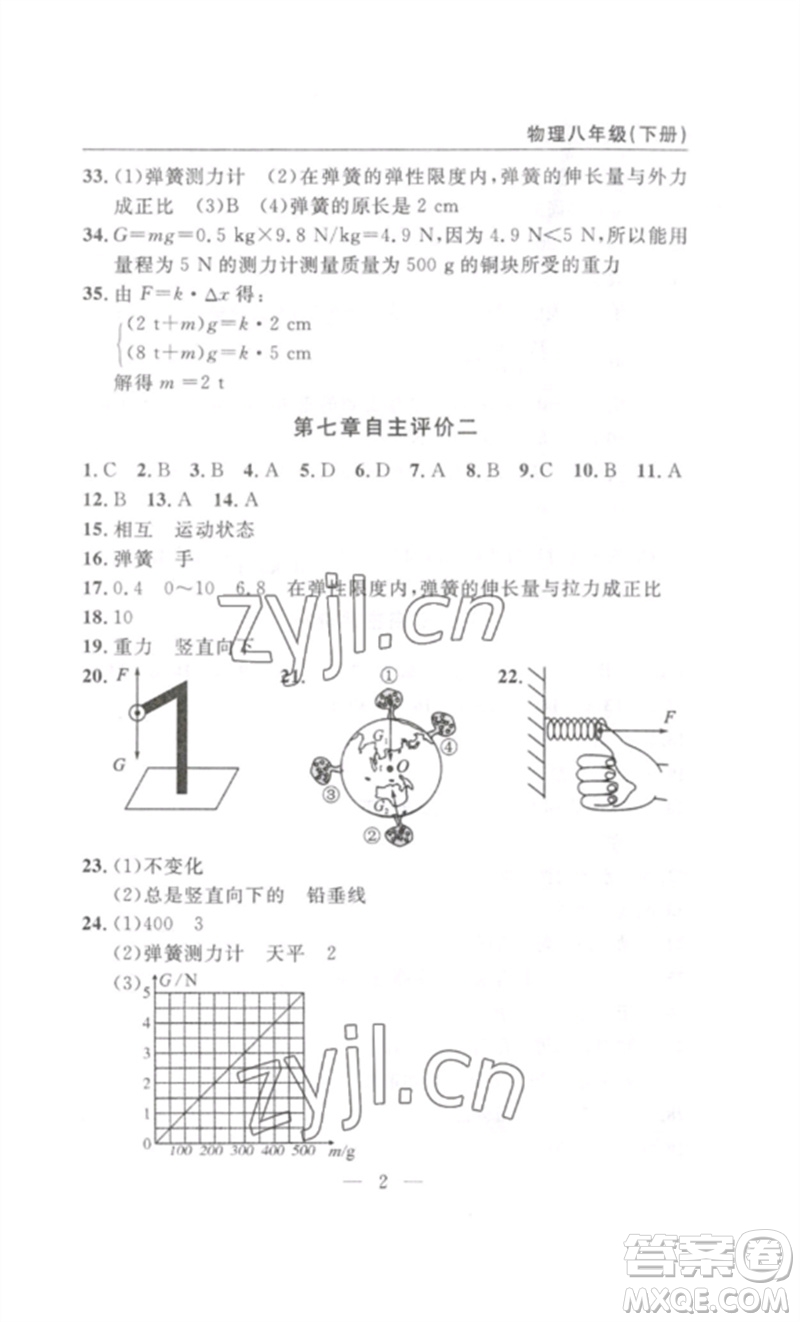 長(zhǎng)江少年兒童出版社2023智慧課堂自主評(píng)價(jià)八年級(jí)物理下冊(cè)人教版十堰專(zhuān)版參考答案