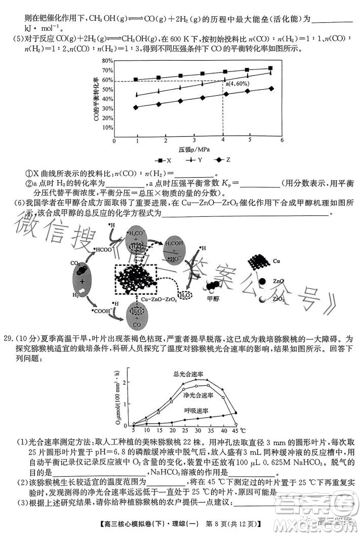 九師聯(lián)盟2022-2023學年高三核心模擬卷下理科綜合一答案