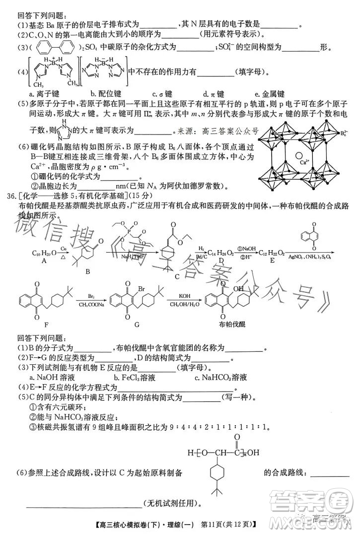 九師聯(lián)盟2022-2023學年高三核心模擬卷下理科綜合一答案