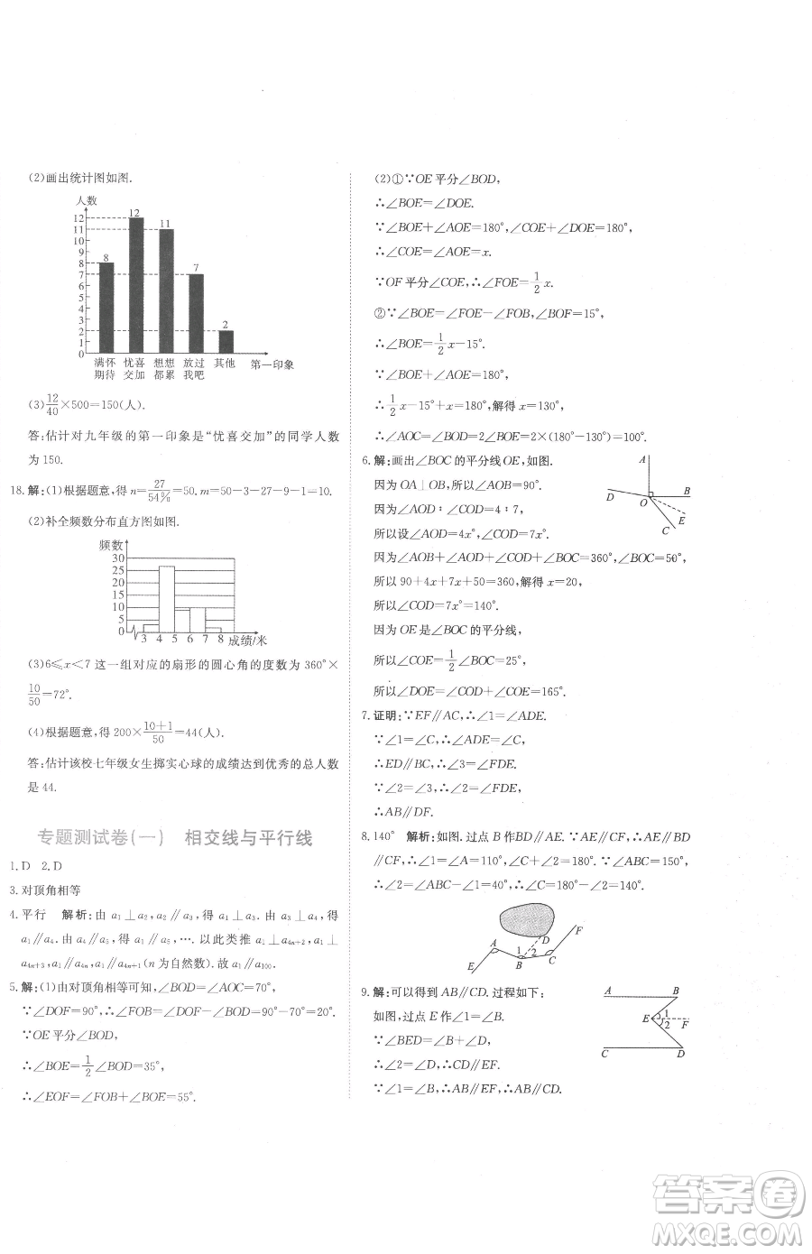 北京教育出版社2023提分教練優(yōu)學導練測七年級下冊數學人教版參考答案