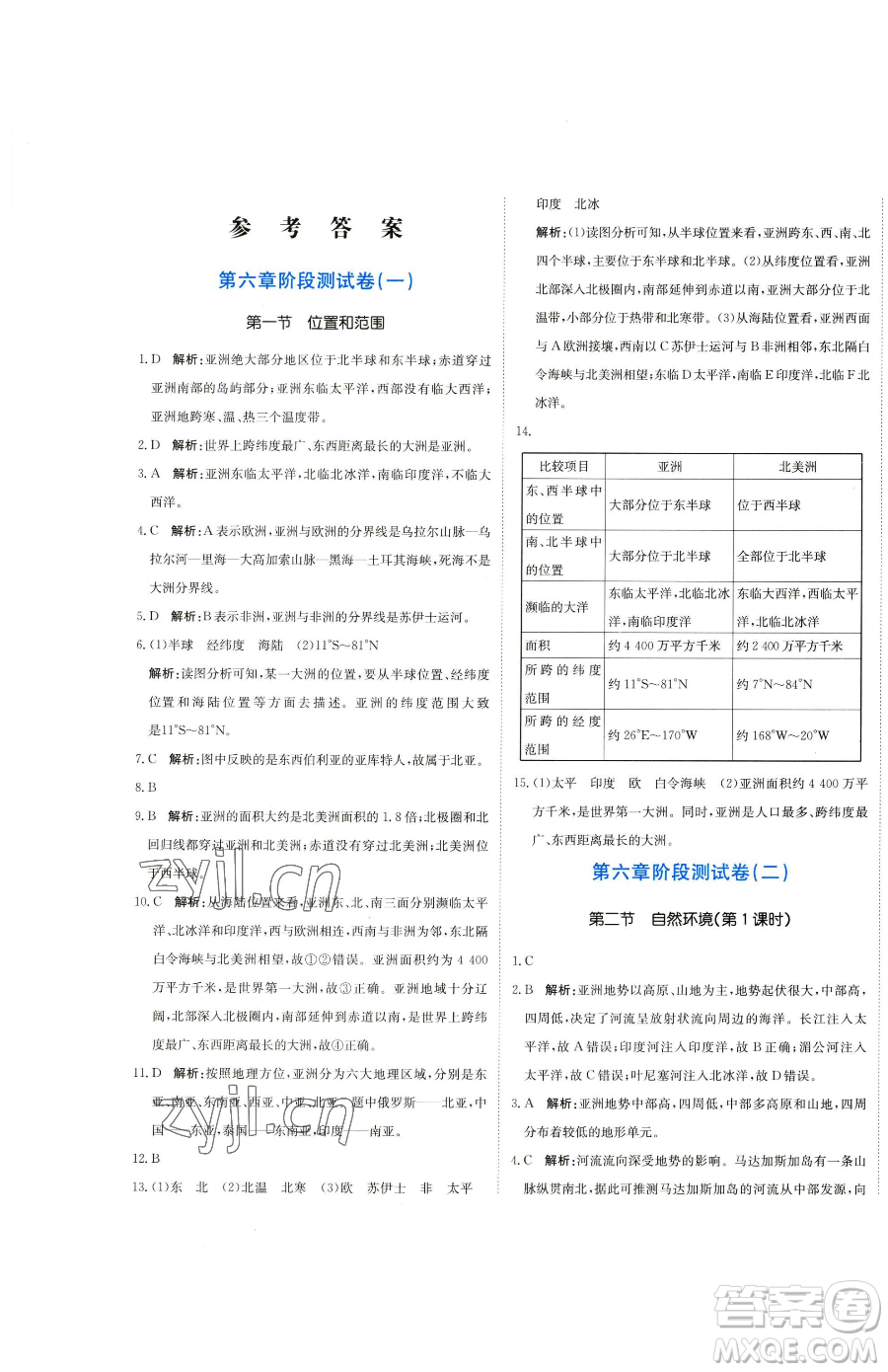 北京教育出版社2023提分教練優(yōu)學導練測七年級下冊地理人教版參考答案