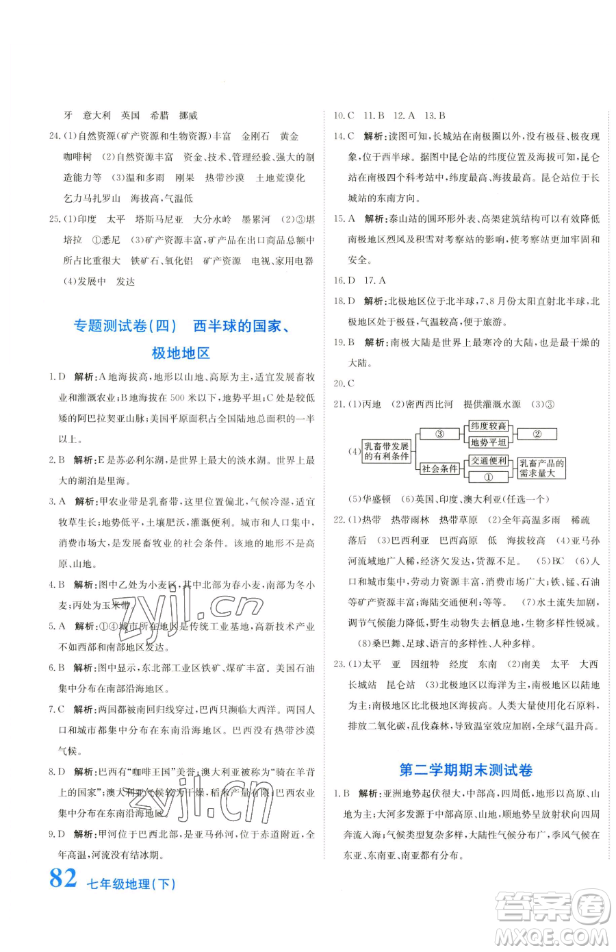 北京教育出版社2023提分教練優(yōu)學導練測七年級下冊地理人教版參考答案