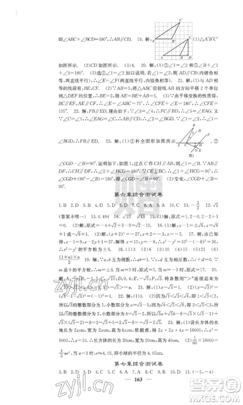 四川大學出版社2023課堂點睛七年級數(shù)學下冊人教版安徽專版參考答案