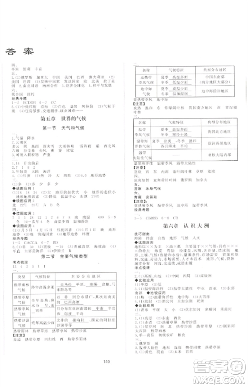 海南出版社2023中考先鋒中考總復習九年級地理通用版參考答案