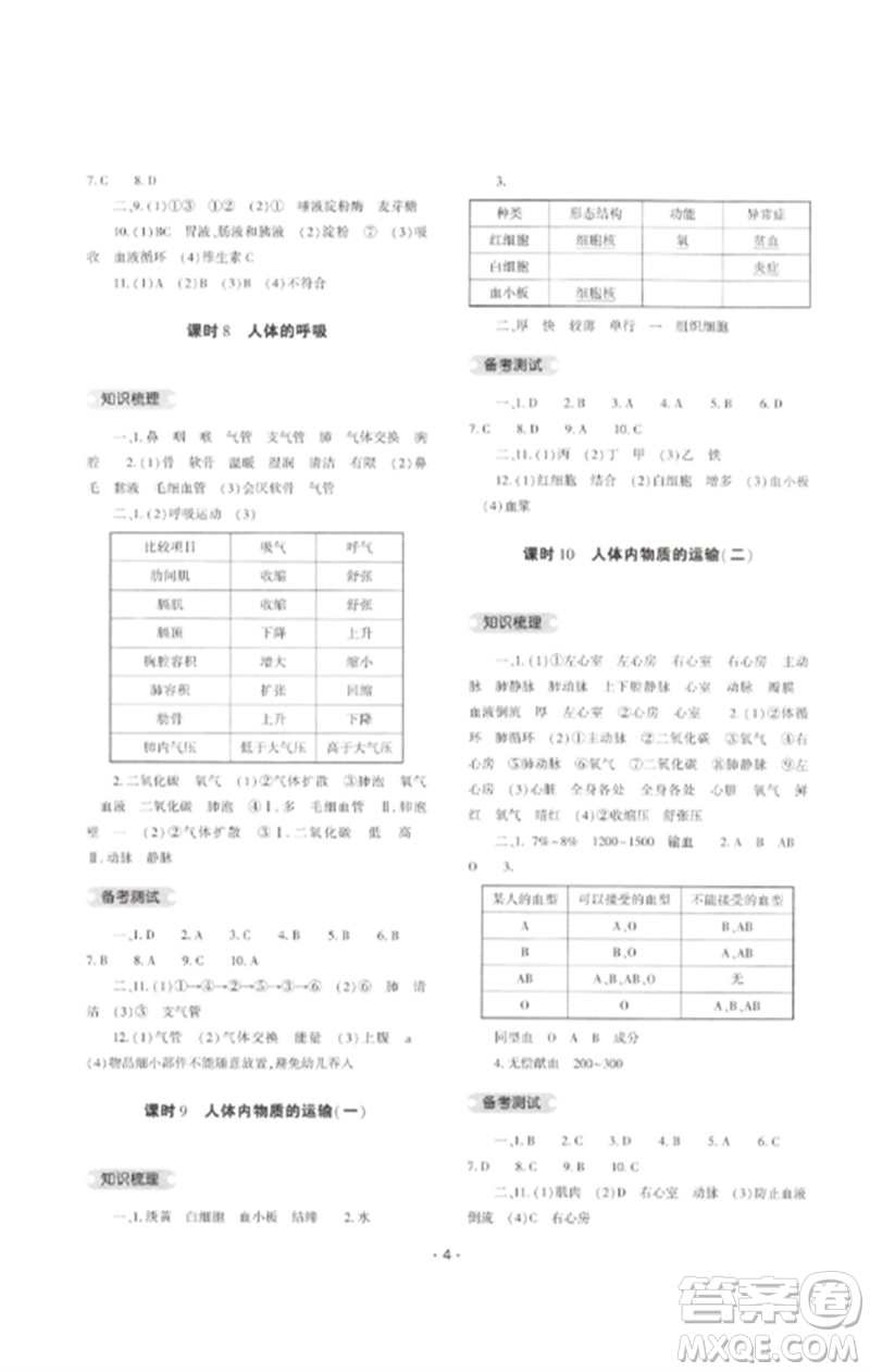 大象出版社2023中考復(fù)習(xí)精講與測(cè)試九年級(jí)生物通用版參考答案