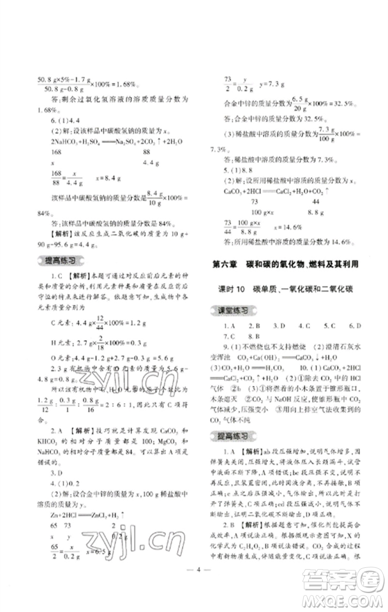 大象出版社2023中考復習精講與測試九年級化學通用版參考答案