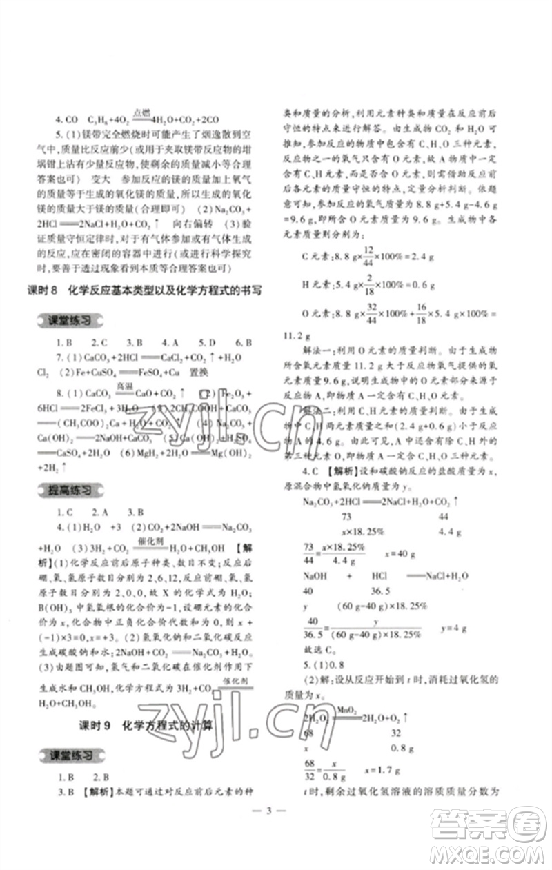 大象出版社2023中考復習精講與測試九年級化學通用版參考答案